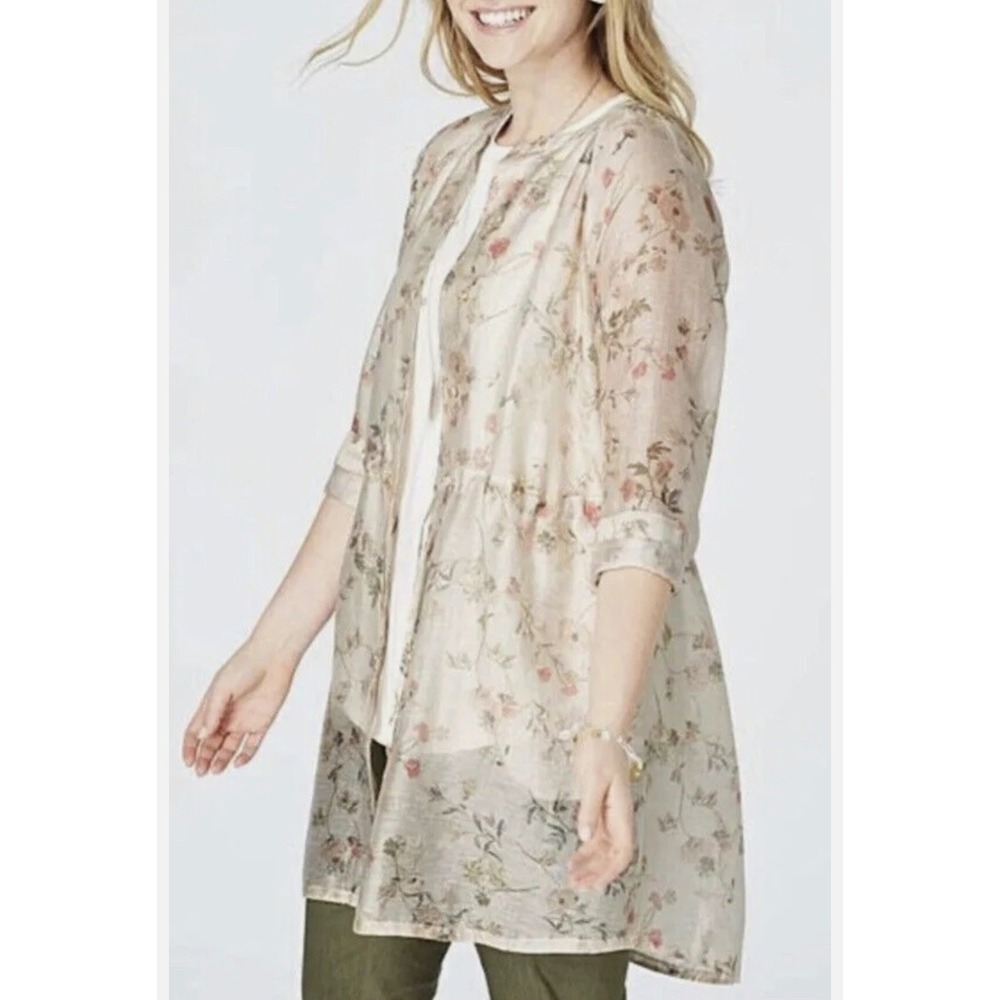 J. Jill NWT Sheer Floral Linen Blend Button Tunic Shirt L Coastal Lightweight